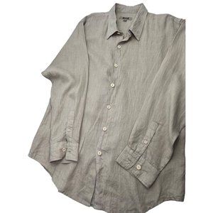 Flax Women's Top Tunic Shirt 100% Linen Button Up Long Sleeve Beige Medium M